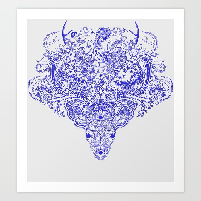 Little Blue Deer Art Print