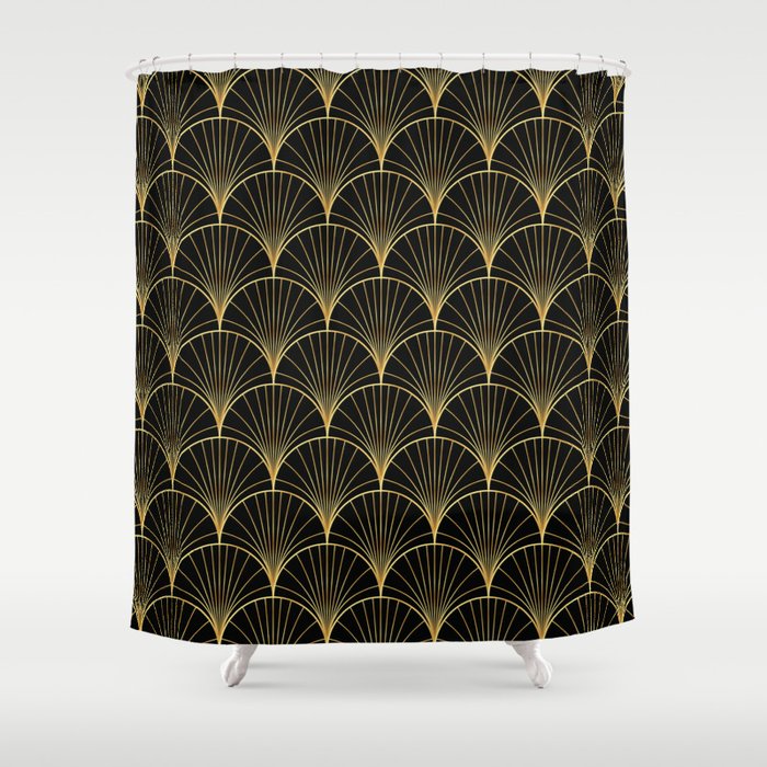 Palm leaf pattern on black background - Abstract geometric pattern Shower Curtain