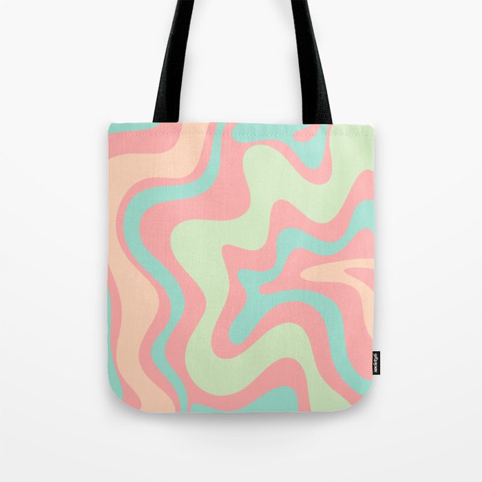 Retro Liquid Swirl Abstract Pattern in Pastel Sherbet Blush Pink and Mint Tote Bag