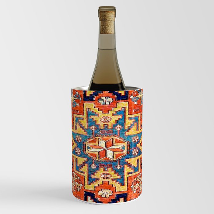 Southwestern Farmhouse IV // 19th Century Colorful Red Yellow Blue Green Aztec Farm Stars Pattern Wine Chiller