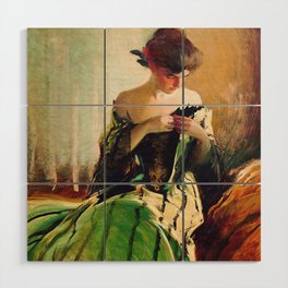 Study of a Young Woman in Black and Green portrait painting by John White Alexander Wood Wall Art