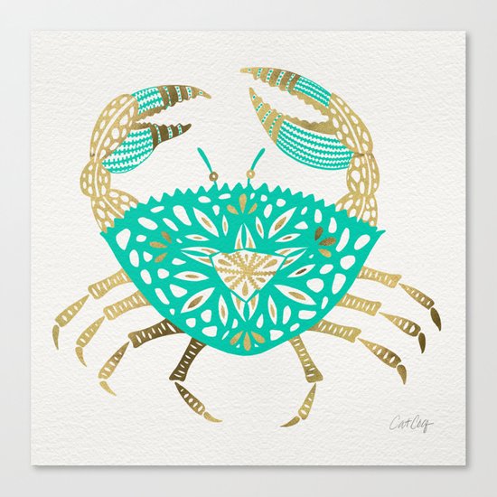 Crab – Turquoise & Gold Canvas Print