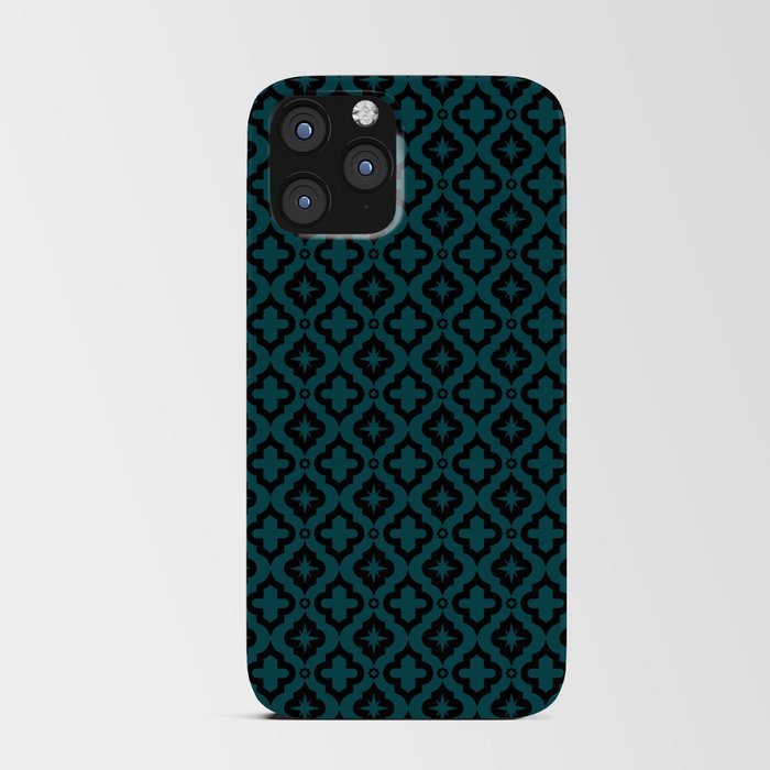 Teal Blue and Black Ornamental Arabic Pattern iPhone Card Case