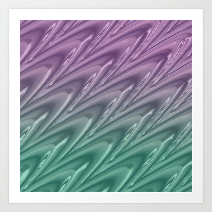 Shiny Abstract Arched Pattern with a Subtle Green Purple Gradient Ombre Tie Dye Overlay Art Print