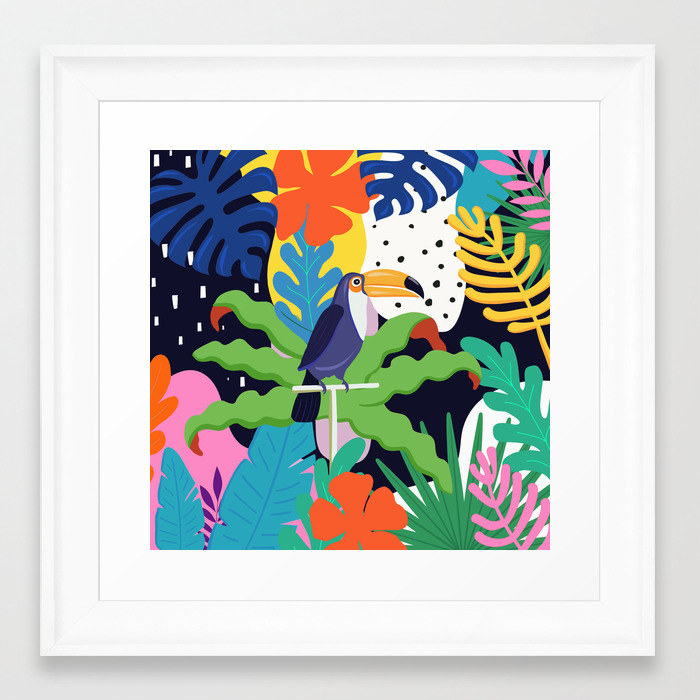 Bold Tropical Jungle Abstraction With Toucan Memphis Style Framed Art Print By Sunnybunny Society6