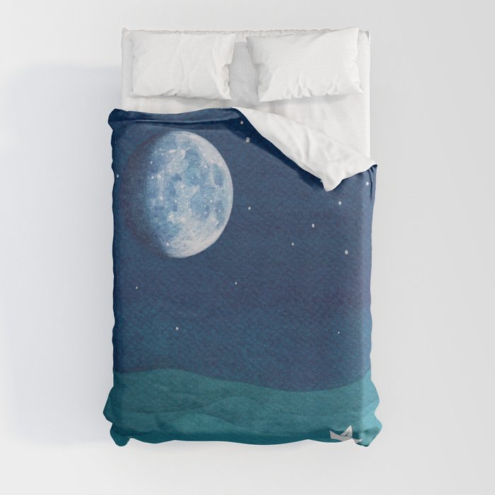 Moon Phase, teal watercolor Duvet Cover