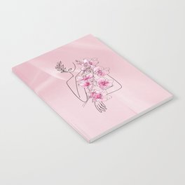 Woman with Pink Flowers Abstract Line Art  Notebook