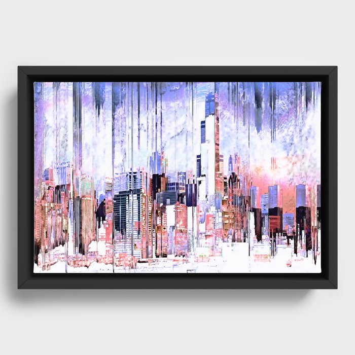 Chicago Skyscraper Skyline Glitch Art Framed Canvas