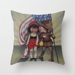 An Adorable Kiss Under American Flag - Simpathy Peace Usa & Russia Throw Pillow