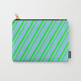 [ Thumbnail: Sky Blue & Lime Colored Striped Pattern Carry-All Pouch ]