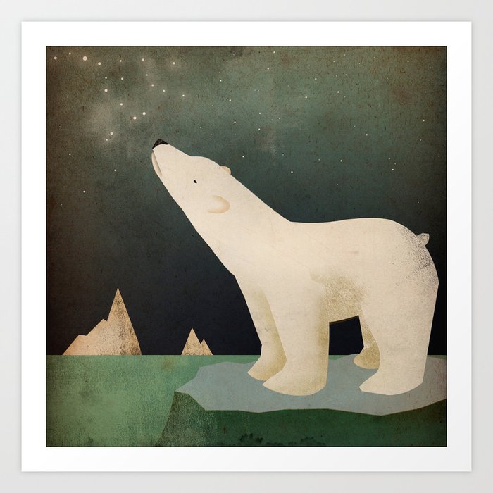Polar Bear Iceberg Arctic Constellations Northern Lights Art Print
