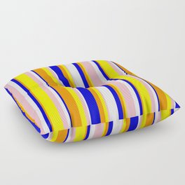[ Thumbnail: Eye-catching Dark Orange, Blue, White, Light Pink, and Yellow Colored Stripes Pattern Floor Pillow ]