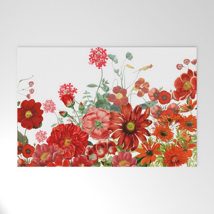Vintage & Shabby Chic - Red Summer Flower Garden Welcome Mat