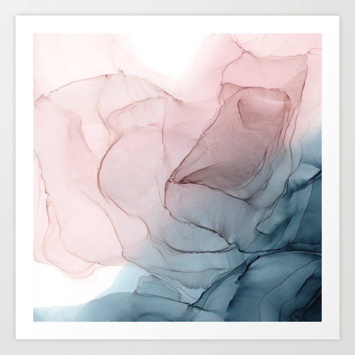 Blush Sands Blue Sea Ombre Abstract Painting Art Print