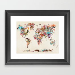world map watercolor deux Framed Art Print