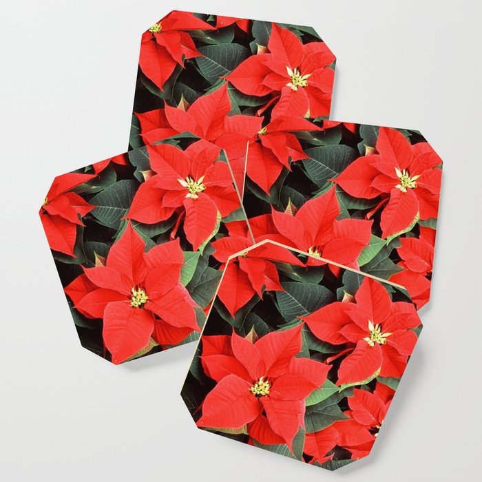 Beautiful Red Poinsettia Christmas Flowers Coaster