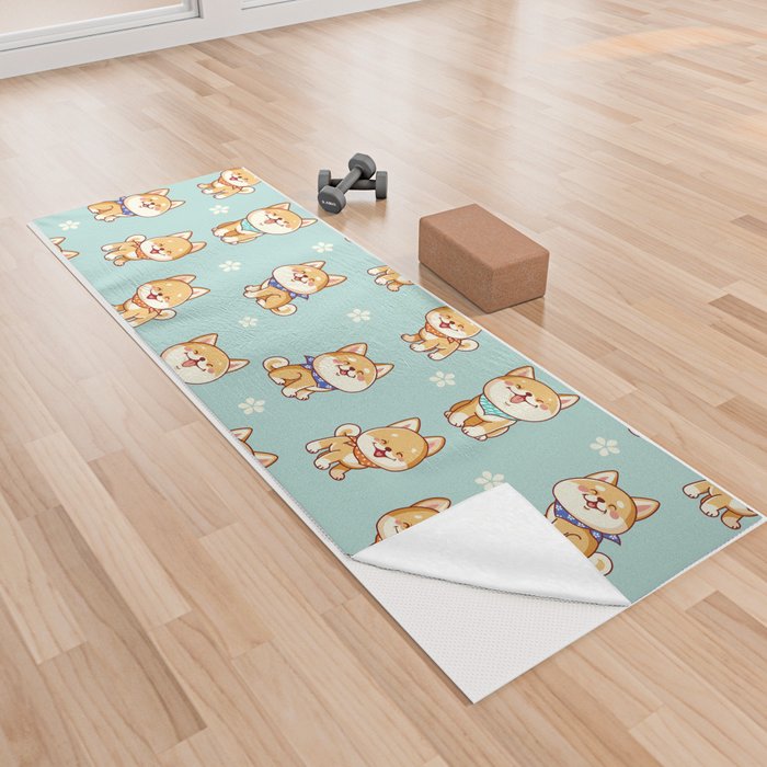 Happy Shiba Inu Puppers with Bandanas  Yoga Towel