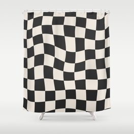 Black and White Wavy Checkered Pattern Shower Curtain