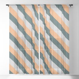 [ Thumbnail: Dark Slate Gray, Light Gray, and Brown Colored Stripes/Lines Pattern Sheer Curtain ]