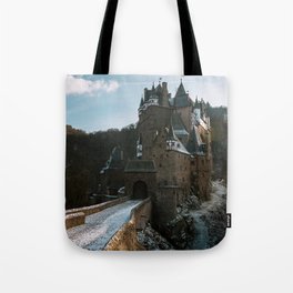 Fairytale Castle in a winter forest in Germany - Landscape and Architecture Tote Bag