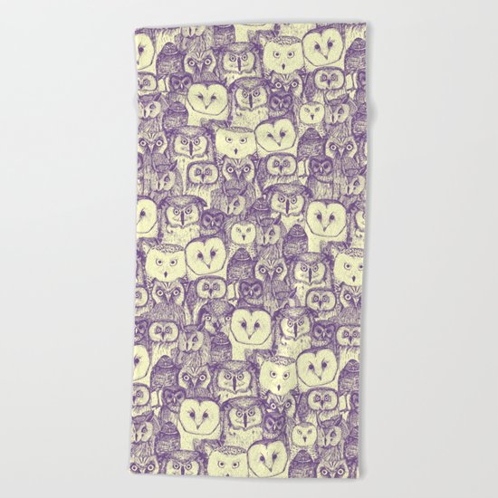 just owls purple cream Beach Towel