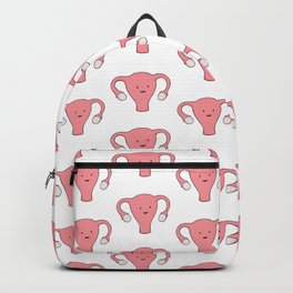 Patterned Happy Uterus in White Backpack | Hysterectomy, Feminist, Menstruation, Teenagegirl, Menopause, Vaginaart, Pms, Womb, Uterusillustration, Medicalart 