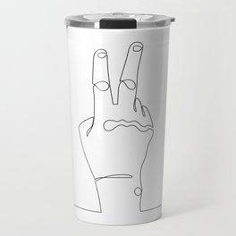 continuous line drawing of index and middle finger. Conveys to fight Travel Mug