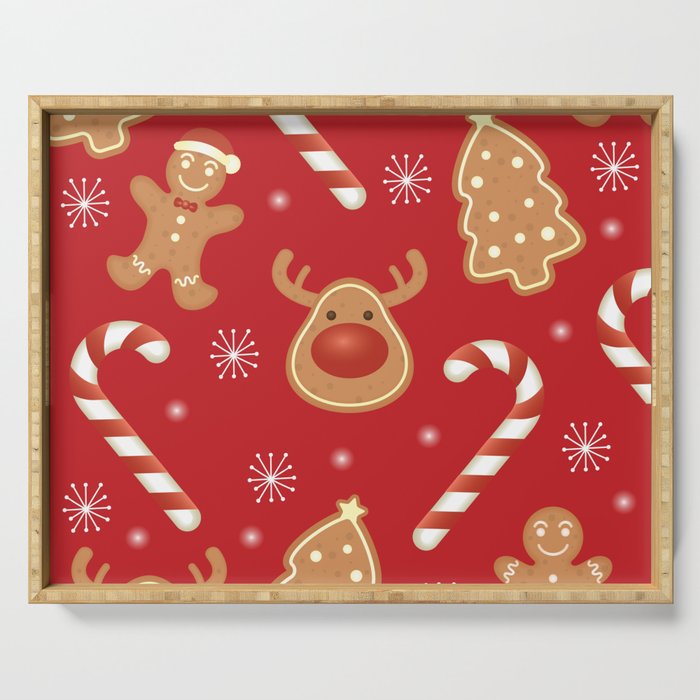 Christmas Pattern Cute Cookie Deer Gingerbread Serving Tray