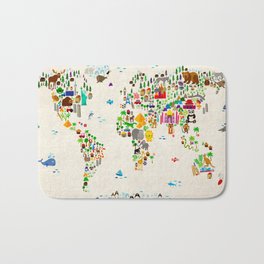 Animal Map of the World for children and kids Bath Mat