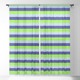 [ Thumbnail: Light Blue, Blue, and Green Colored Striped Pattern Sheer Curtain ]