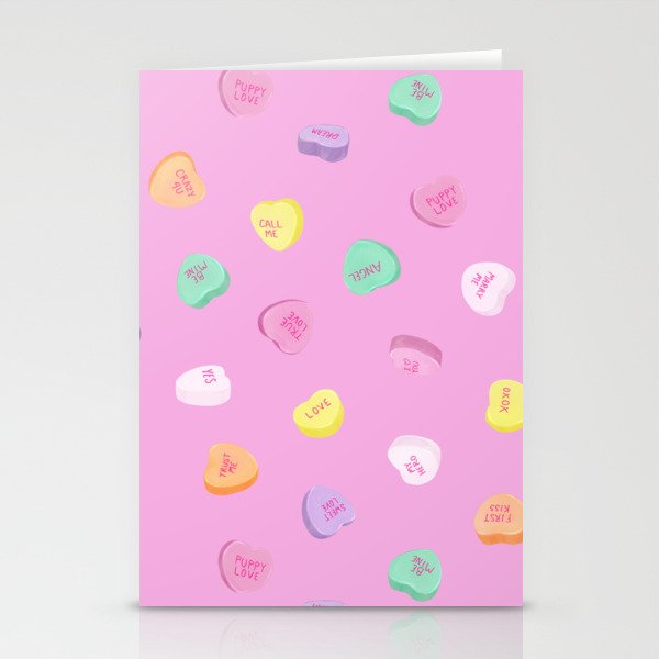Valentines Day Candy Hearts Pattern - Pink Stationery Cards