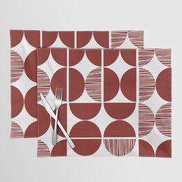 Red and white mid century shapes with stripes Placemat