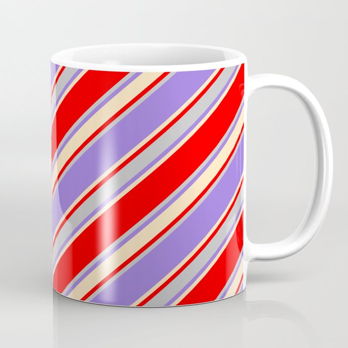 Red, Grey, Purple & Beige Colored Stripes/Lines Pattern Coffee Mug