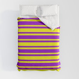 [ Thumbnail: Dark Violet & Yellow Striped/Lined Pattern Duvet Cover ]