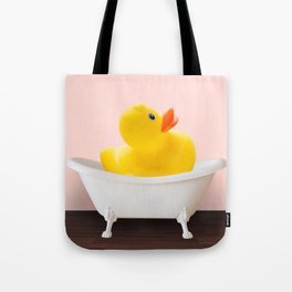 Playing duck in bathtub#pink Tote Bag
