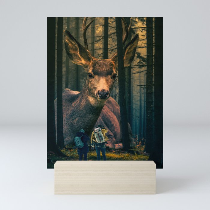 Meeting a Giant Deer Deep in the Forest Mini Art Print
