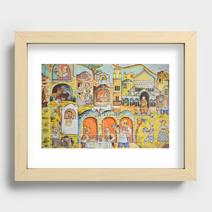 Amalfi Coast Italy illustrated on ceramic tiles | Italian culture | Amalfi village Recessed Framed Print