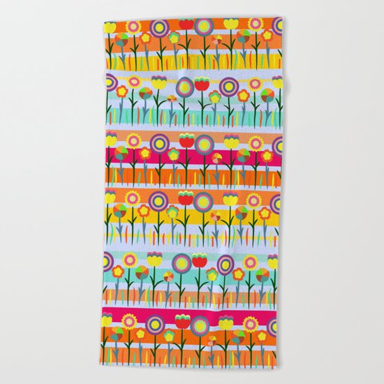 Floral spring party Beach Towel