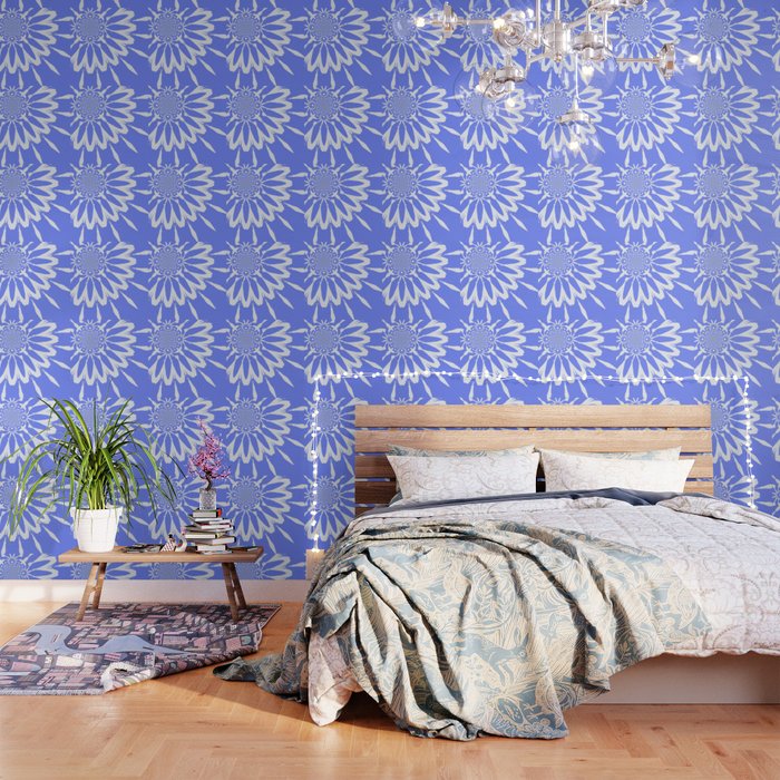 The Modern Flower Baby Blue & White Wallpaper
