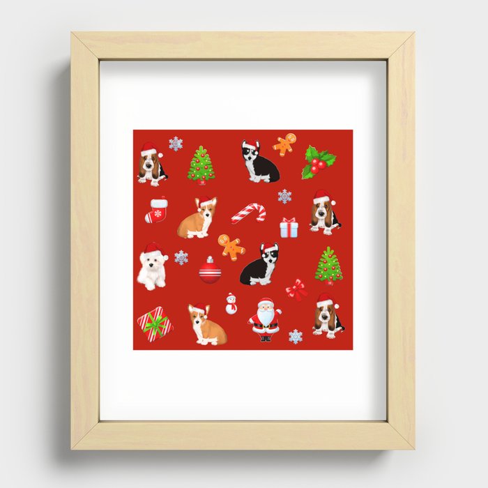 Christmas,festive puppies pattern Recessed Framed Print