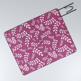 White Leaves on a Mystic Maroon background Picnic Blanket