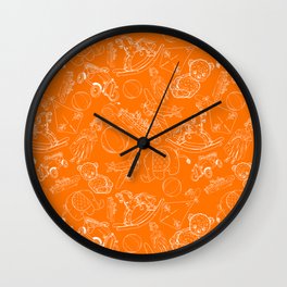 Orange and White Toys Outline Pattern Wall Clock