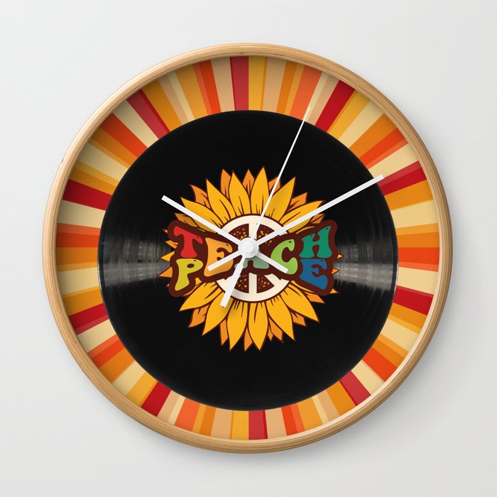 Teach Peace Sunflower Retro Record Wall Clock