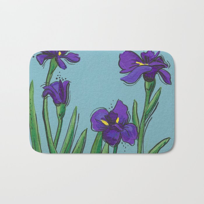 Irises on Blue Bath Mat