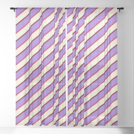 [ Thumbnail: Purple, Crimson, Beige, and Maroon Colored Lined/Striped Pattern Sheer Curtain ]