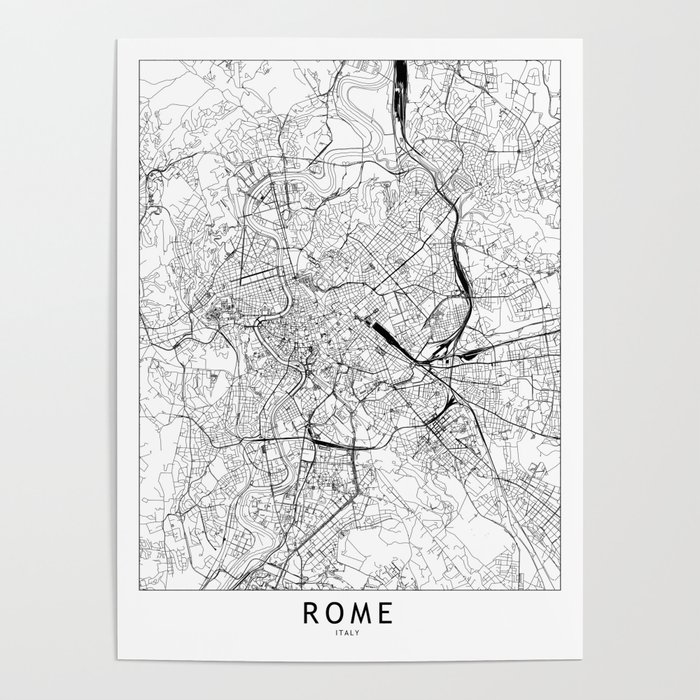 Rome White Map Poster