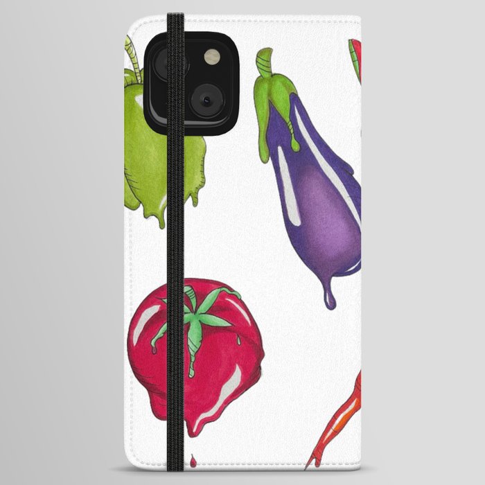 Trippy Melting Fruits and Vegetables - Hand Drawn iPhone Wallet Case