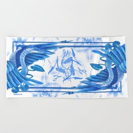 Delft Blue Heron Beach Towel