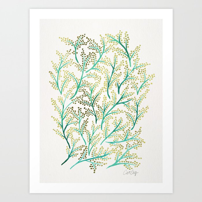Green & Gold Branches Art Print