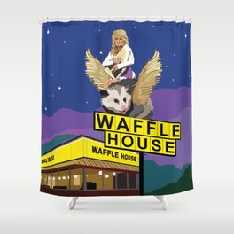 Dolly Parton riding a Winged Possum Shower Curtain